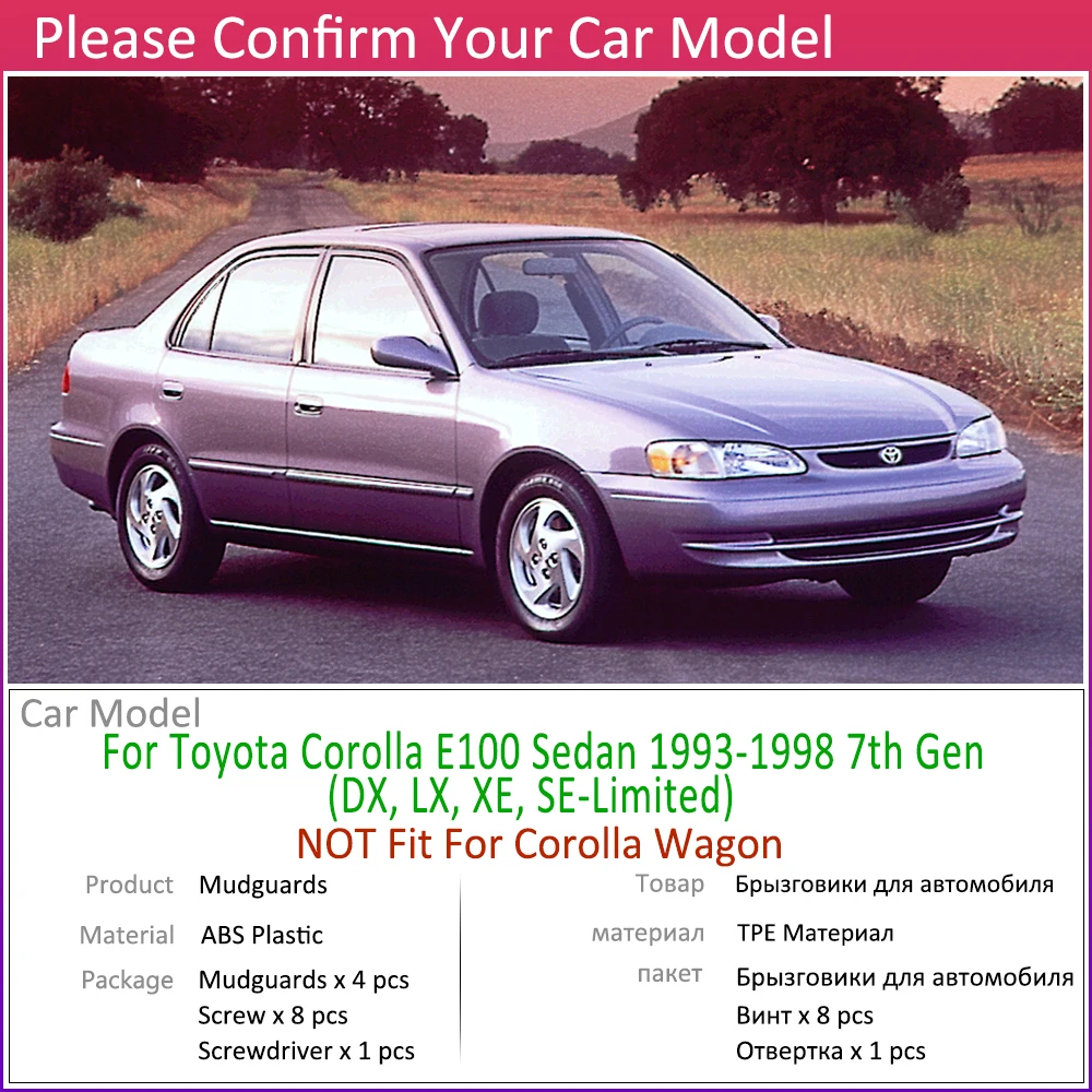 Auto Mudflap pre Toyota Corolla AE100 E100 1993~1998 Blatník Mud Guards Splash Klapky Blatníky Príslušenstvo 1994 1995 1996 1997 7.
