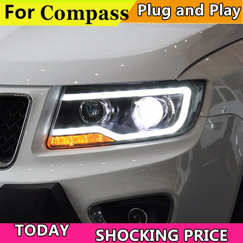 Auto Styling Svetlomety pre JEEP Compass 2011-LED Reflektor pre Kompas čelová Lampa LED Denných prevádzkových Svetlo Bi-Xenónové HID
