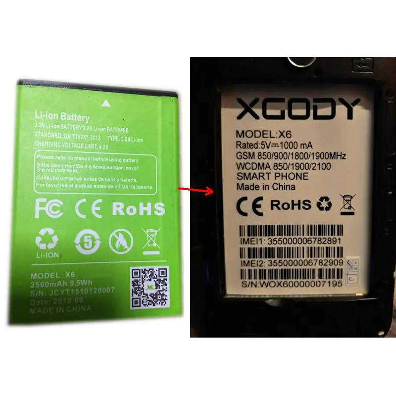 AVY Batérie Pre XGODY X6 5.0 inch Mobilný Telefón Nabíjateľná Li-ion Batérie 2500mAh