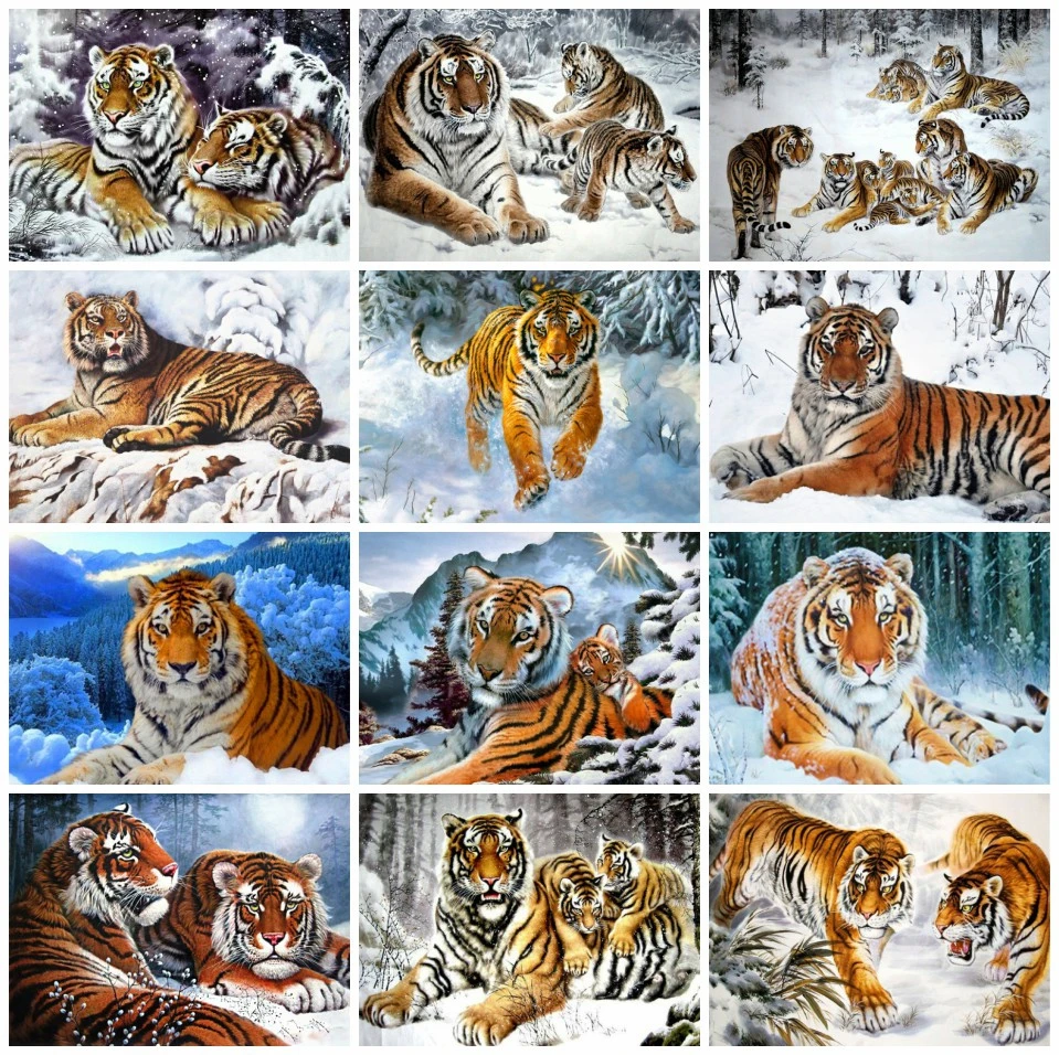 AZQSD Diamond Maľovanie Tiger Zimné 5d Diy Diamond Výšivky Zvierat Mozaiky Ručné Plné Námestie Vŕtať Domova Darček