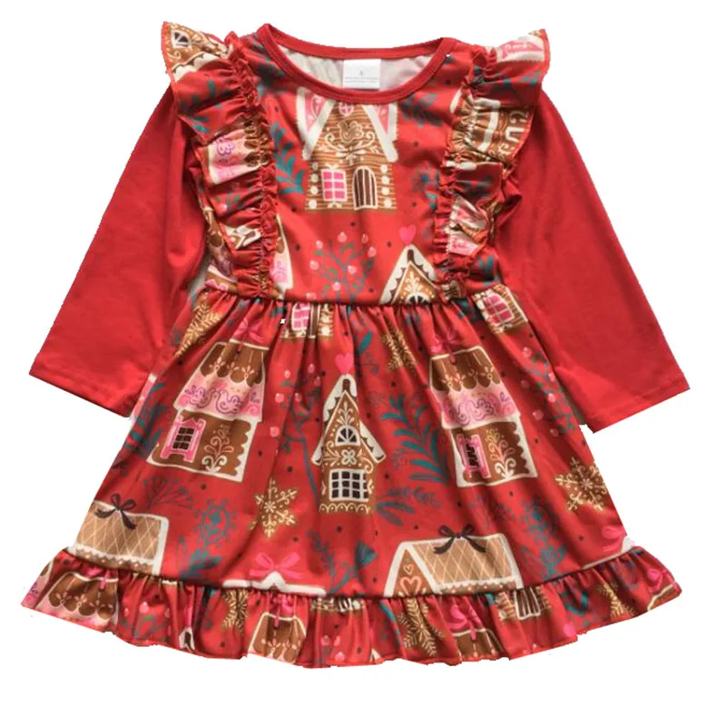 Baby Dievčatá Dlhý Rukáv Vianočné Červené Šaty Vysoko kvalitnej Bavlny Módne Deti, Dievčatá Oblečenie Boutique Deti Šaty, Detské Šaty