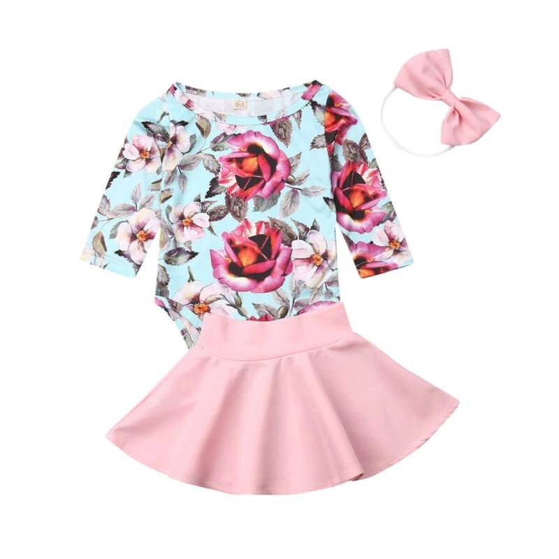 Baby Dievčatá Oblečenie 2021 Nové Novonarodené Deti Vytlačené dlhým rukávom Romper Sukne Tri-dielny Oblek pre detské Oblečenie Set