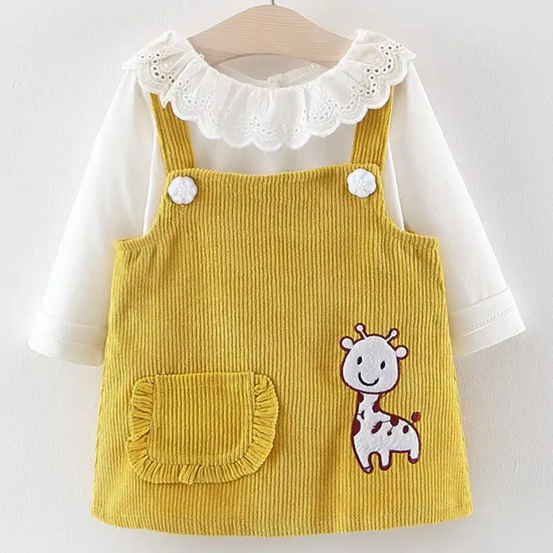 Baby Girl Dress Jeseň Baby Girl Princezná Šaty Cute Girls Long Sleeve T-shirt Topy Cartoon Žirafa Šaty 2ks Oblek
