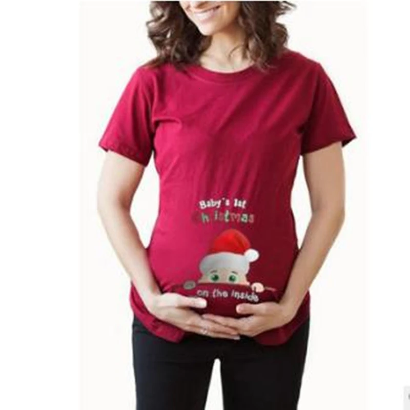 BAHEMAMI Tehotenstva, Blúzky Krátky Rukáv T Shirt Lete List Vianočné Tlač Materskej Šaty Tehotné Oblečenie S-3XL
