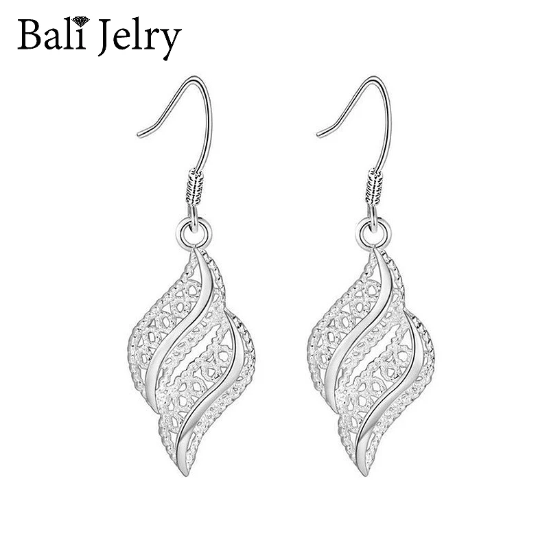 Bali Jelry Trendy Strieborné Náušnice 925 Jewerly Geometrický Tvar Dutých Drop Náušnice Príslušenstvo pre Ženy, Svadobné Zapojenie Strany