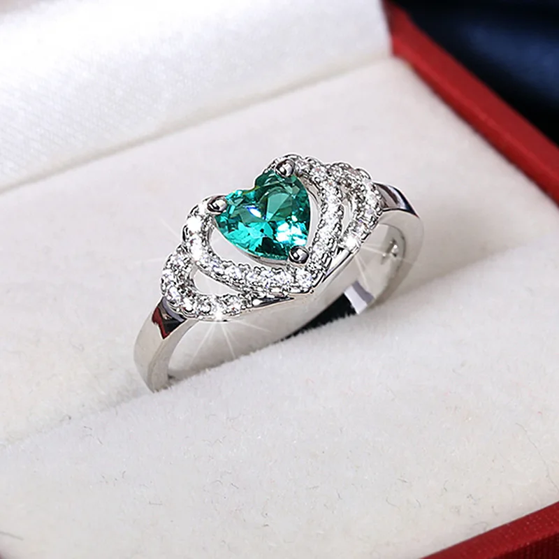 BaliJelry Módne Ženy Krúžok Striebro 925 Šperky Heart-shape Emerald Zirkón Drahokam Prst Prsteň pre Svadobné Zapojenie Príslušenstva