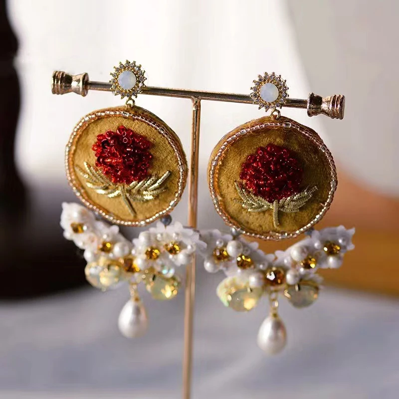 Barokový Vinobranie Ručne Drahokamu& Perly Dlhé Náušnice Prom Vlasy, Šperky