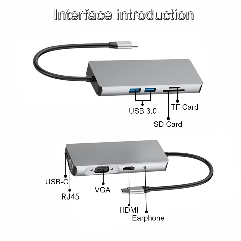 Basix USB Typu C Hub-Typ-C-HDMI 4K VGA Adaptér RJ45 Lan Ethernet SD TF USB-C 3.0 3.5 mm Jack Audio Video pre MacBook Pro