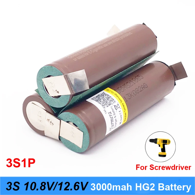 Batéria 18650 hg2 3000mAh 20amps pre 10.8 v 12,6 v skrutkovač batérie zváranie, spájkovanie pásy 3S 3S2P 12,6 v batériu (prispôsobiť)