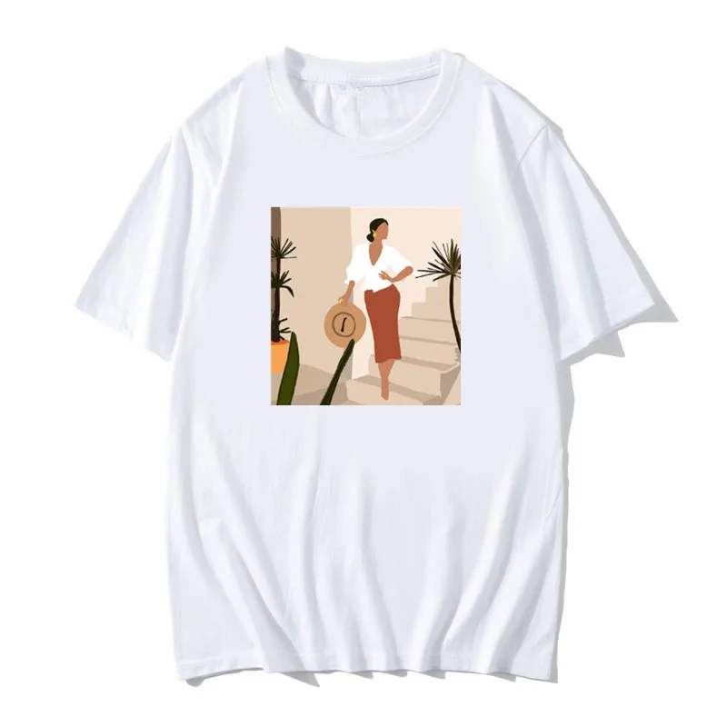 Bavlna Ženy t-shirts znak vytlačené t-shirt bežné krátky rukáv kórejský harajuku t shirt letné topy estetické oblečenie