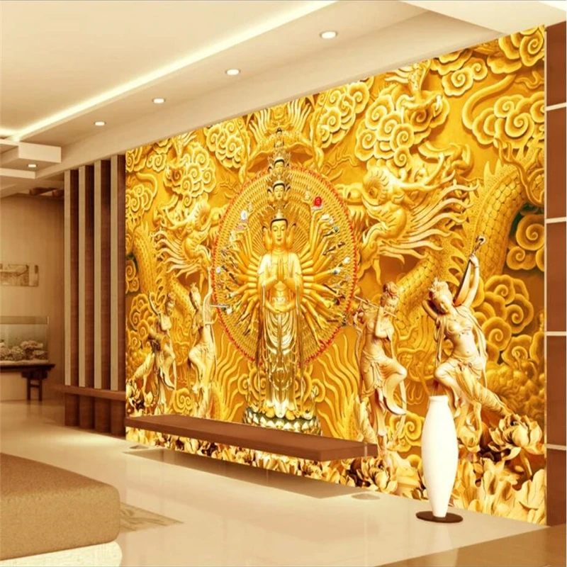 Beibehang Vlastné 3d tapeta Dobré zlaté Avalokitesvara buddha stenu, papierové pozadia na stenu dekoratívne maľby