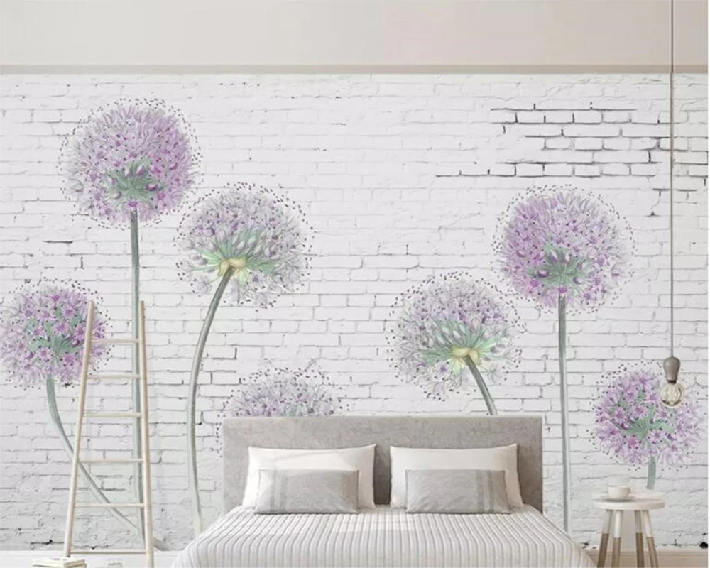 Beibehang zákazku stenu papiere domova Moderné biele tehlovej steny fialová púpava gauč pozadí steny tapety 3d behang