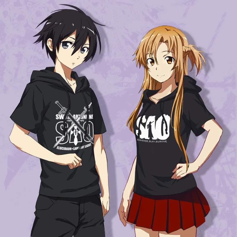Bežné Tričko pre Mužov Anime Sword Art Online SAO Asuna Kazuto Cosplay Ženy Mens Kapucí T-košele, Krátky Rukáv Topy Čaj
