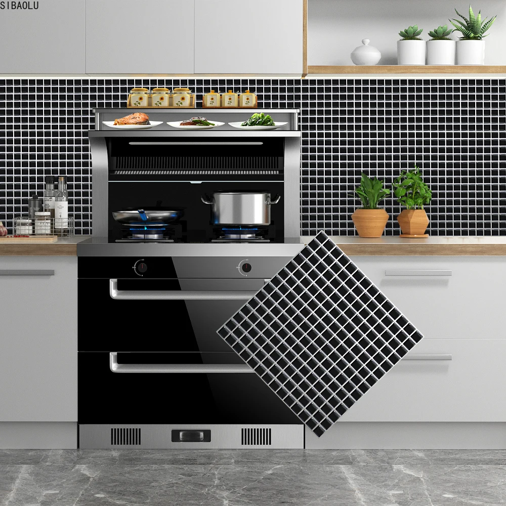 Black Samolepiace Vinylové Nepremokavé Mozaiky kúpeľňa kuchyňa 3D Olúpeme a lepiť Obklady na Stenu-Nálepky