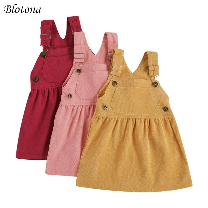 Blotona Batoľa Detský Letné Oblečenie Baby Girl Mini Retro Šaty Podväzkové Menčestrové Šaty-line Princezná Sukne S Vrecku 0-5Y
