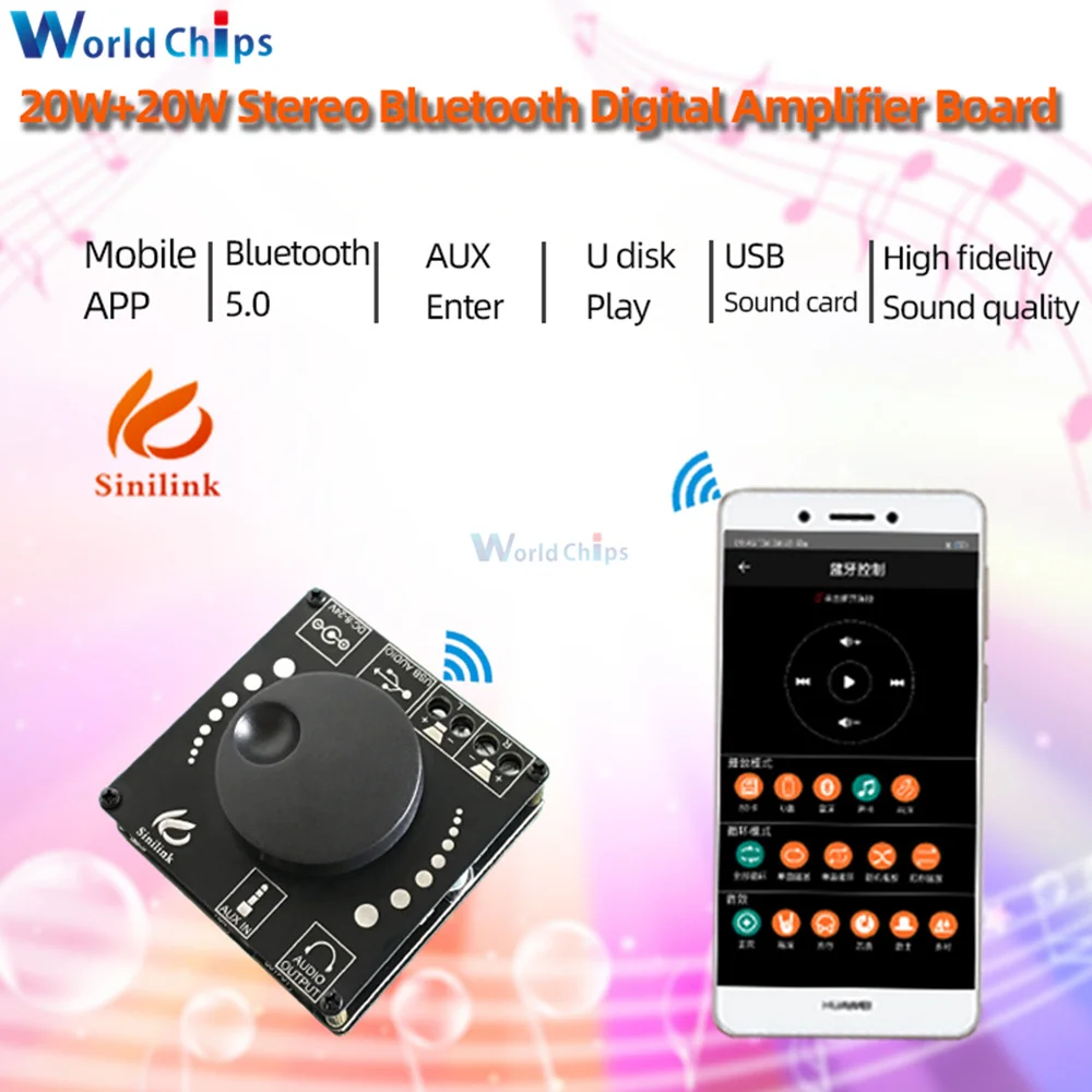 Bluetooth 5.0 Digitálny Zosilňovač Rada 20W+20W Stereo Audio ZOSILŇOVAČ 12V 24V s 3,5 mm AUX Konektor USB Disku APP Riadenie AP15H Divadlo