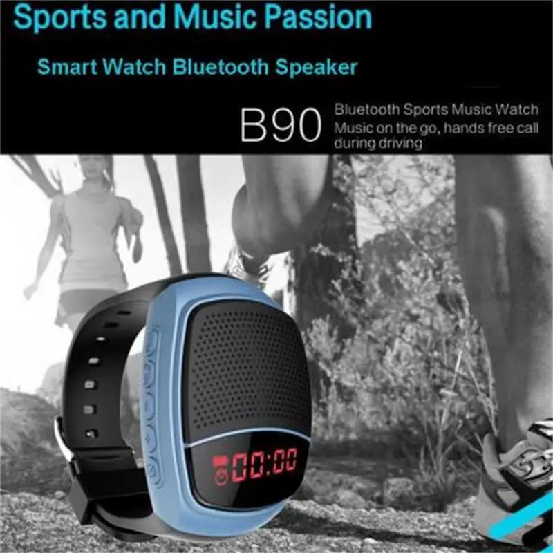 Bluetooth Reproduktor Šport Smart Hodinky B90 Hands-free Hovoru TF Karty, FM Rádio, samospúšť Bezdrôtových Reproduktorov Zobrazenie Času pre Beh