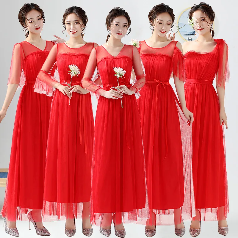 Bridesmaid, Šaty Plus Veľkosť Červená Bridesmaid, Šaty s Rukávmi 2020 Svadobné Party Šaty ROM80211