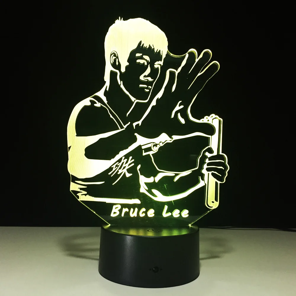 Bruce Lee Kungfu lampa 7 farieb zmena vizuálnej ilúzie, LED svetlo deco módna Novinka hračka akcie obrázok deti darček k narodeninám