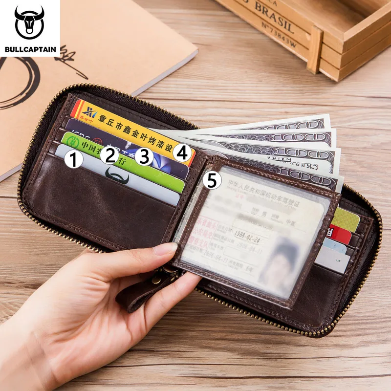 BULLCAPTAIN RFID kožené pánske peňaženky peňaženka značky retro pánske krátke mince kabelku zips peňaženky karty držiteľa peňaženky