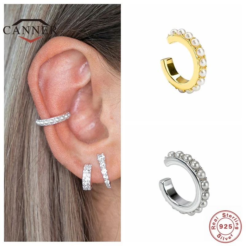 CANNER 925 Sterling Silver Ucho Manžeta pre Ženy ucho klip zmysel v tvare C pearl ucho klip č Piercing Had Earings Náušnice Šperky
