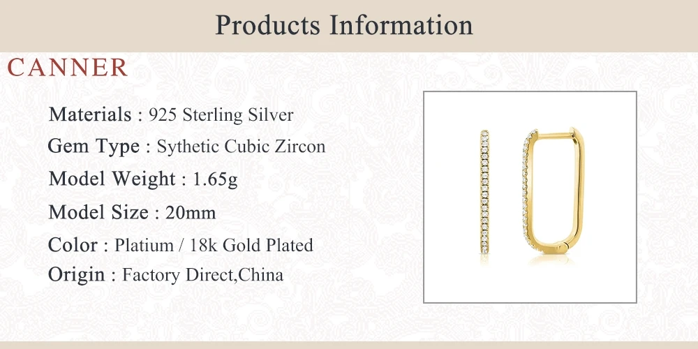 CANNER U-Tvarované Micro Vykladané Osobnosti Náušnice Pre Ženy Reálne 925 Sterling Silver Náušnice Obruče Jemné Šperky Pendientes