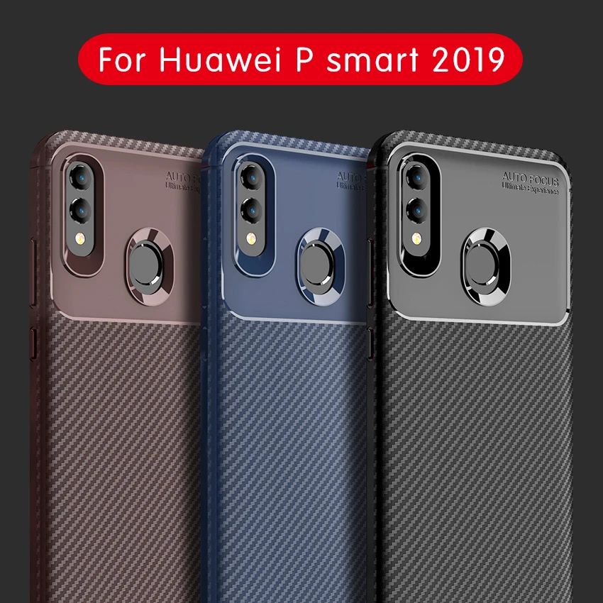 Carbon Fiber Telefón Prípadoch Pre Huawei P Smart 2019 Prípade, Mäkké Silikónové TPU Shockproof Zadný Kryt Na Huawei P Smart 2019 Prípade Coque