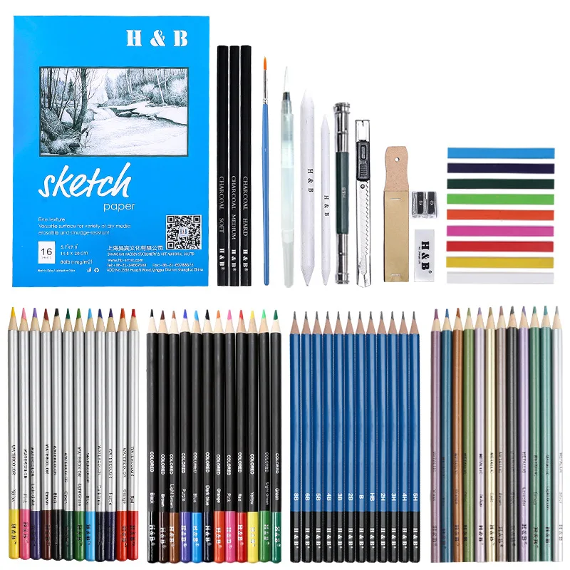 Ceruzka Súbor 74 Ks Náčrt Set / rozpustné vo Vode Kovové Farebné Ceruzky Set / Umelecké potreby