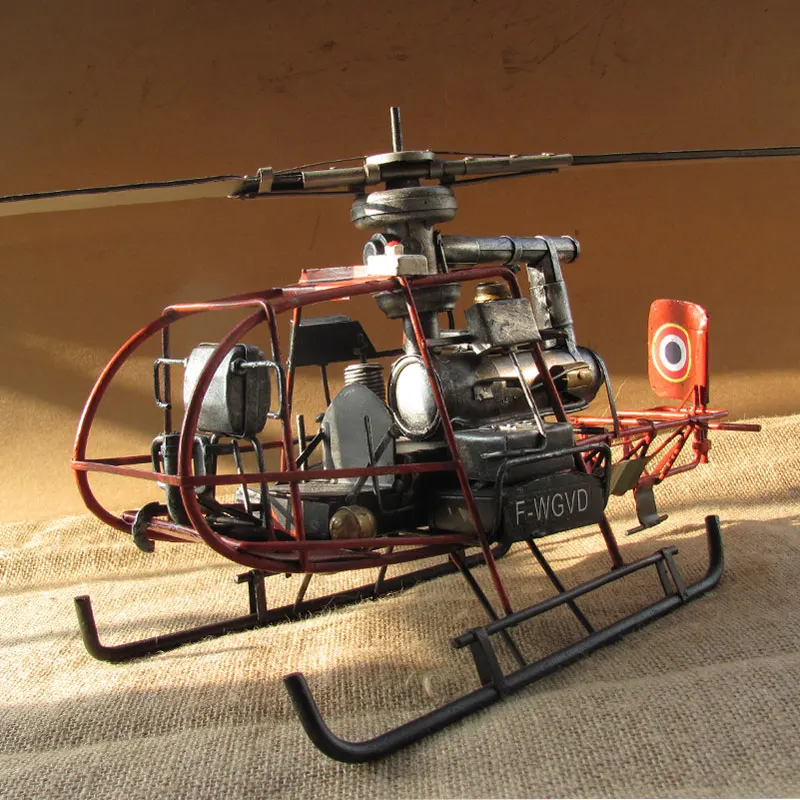 CHLADNÝ! 1942 francúzsky vrtuľník vyrobené z starých kovaného železa vintage tin rovine model ozdoby L37*W15**H22CM Dekorácie kancelárske stoly