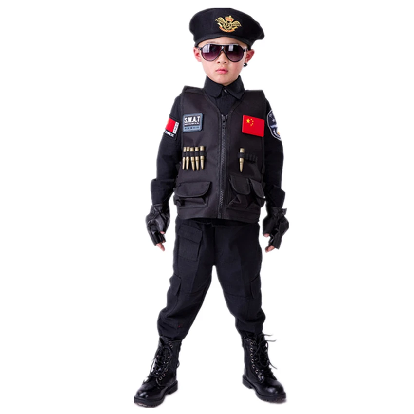 Chlapci Polície Deti Jednotné Deti Cosplay Policajtov, Kostýmy, Špeciálne Armády Vojenskú Uniformu Mš Výkon Oblečenie Set Sa