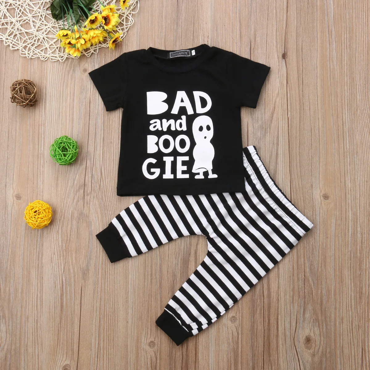 Citgeett Novorodenca Chlapec Dievča Bavlna Top Boo Halloween T-tričko Pruhované Dlhé Nohavice, Oblečenie Oblečenie Letné Bežné Nastavenie