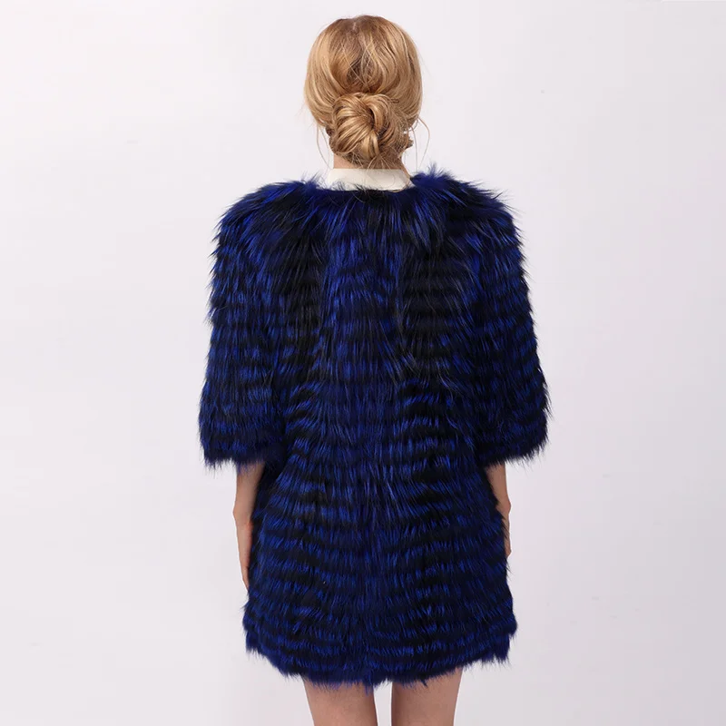 CNEGOVIK kožušinový kabát silver fox Farbené modrá 78 cm dlhé