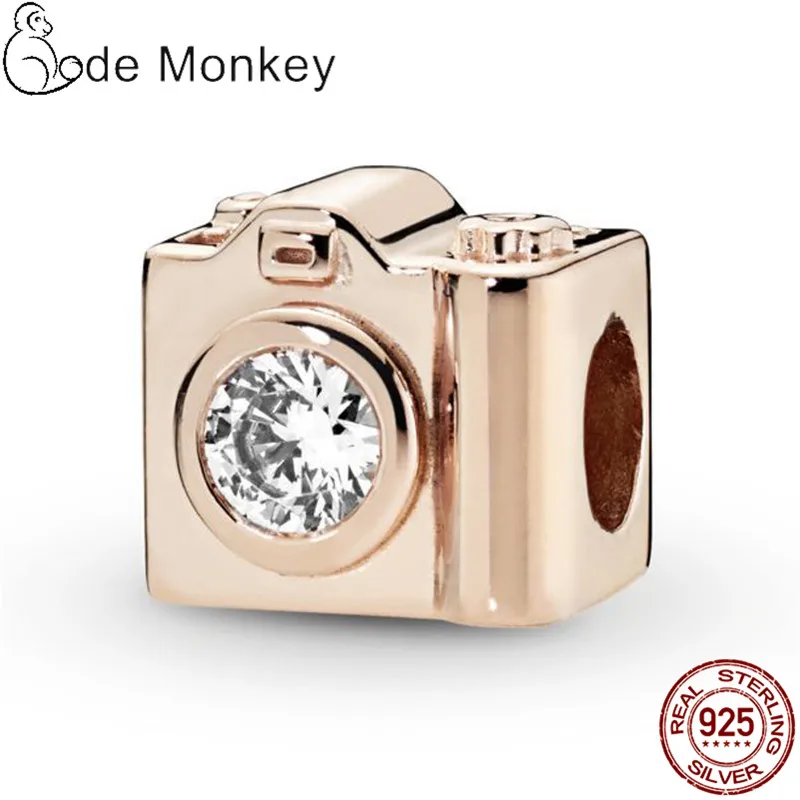 CODEDOG Reálne 925 Sterling Silver Rose Zlatá Farba Cestovné Fotoaparát Charms Korálky Fit Pôvodnej 3 mm Náramok CMS1546