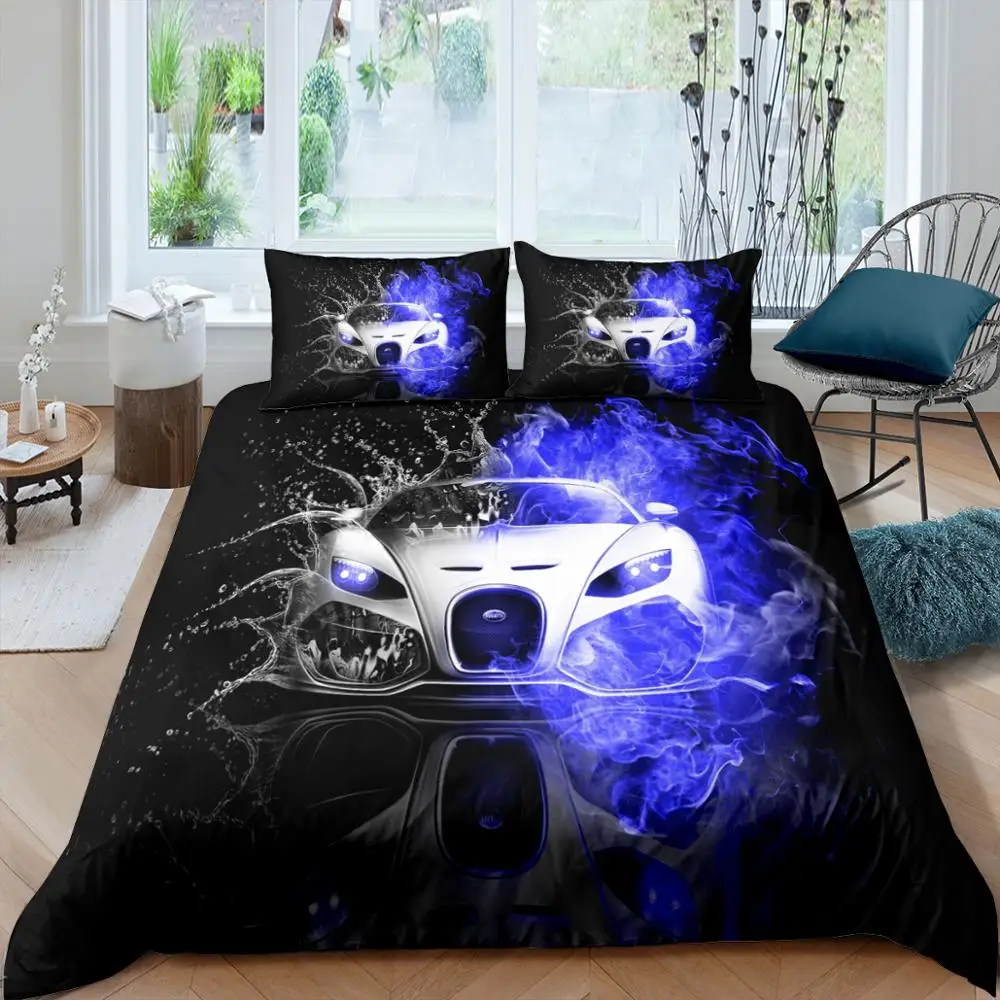Cool Športové Auto posteľná bielizeň Nastaviť Kráľovná 3D Roztomilý Vytlačené Perinu Obliečky 2/3ks domáci Textil, Luxusný Vysoko Kvalitný prehoz cez posteľ