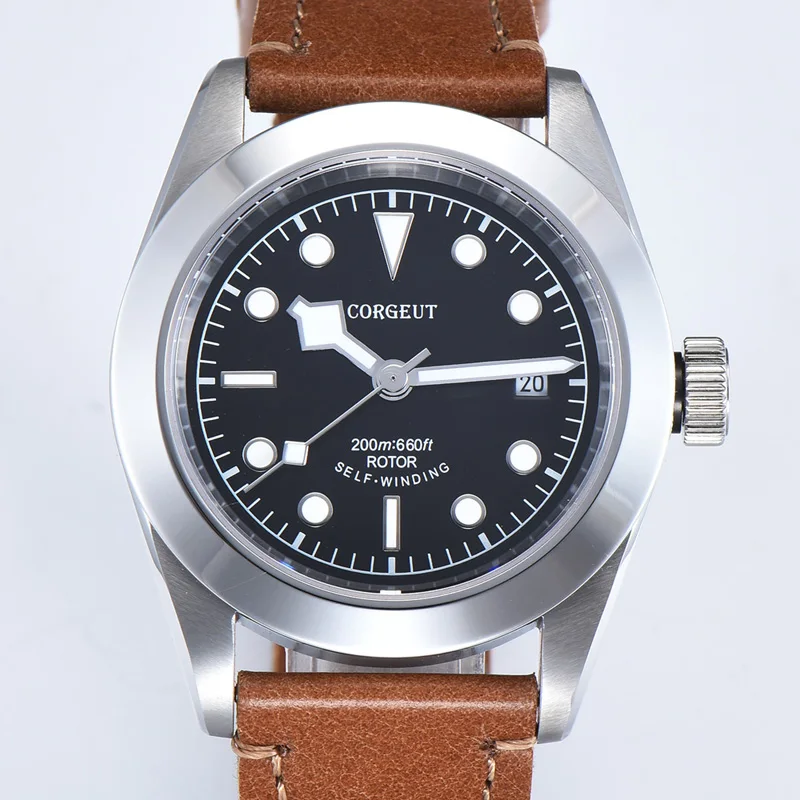 Corgeut 41mm Automatické Mechanické Pánske Hodinky, Luxusné Značky Vojenské Svetelný Diver Kalendár Hodiny Kožený Remienok Muž Náramkové hodinky