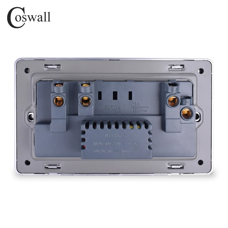 COSWALL 2 Gang 13A UK Štandard Prešiel Zásuvky dual USB Nabíjanie Port Výstup 2.1 Sieťovej Zásuvky Nehrdzavejúcej Ocele Kartáčovaný Panel