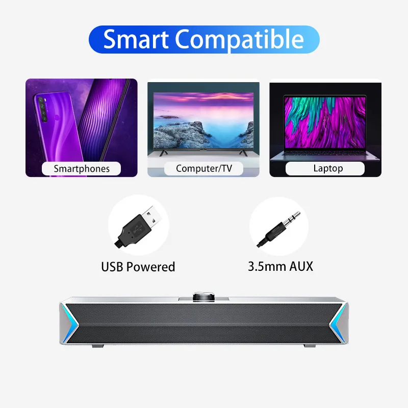 D6 2020 TV Sound Bar AUX, USB Káblové aj Bezdrôtové Bluetooth Domáce Kino FM Rádio Surround SoundBar pre PC TV Reproduktor pre Počítač