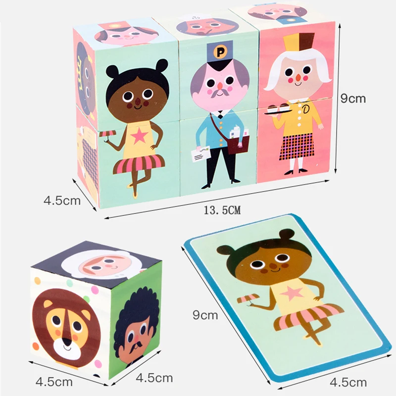 Detská hračka 6 ks Drevených predškolského 3D Puzzle Kocky Ealy Vzdelávania Vzdelávanie Montessori Drevené hračky pre Deti, darčeky