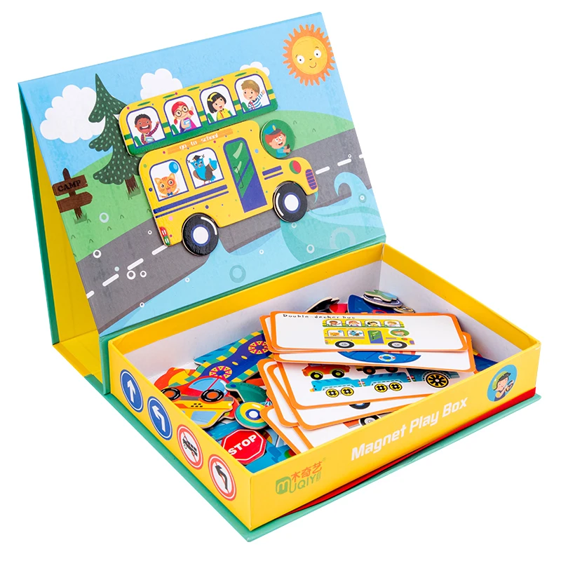 Detská Hračka Magnet Puzzle 3D Woode Skladačka Puzzle Dopravných Písmeno a Číslo Drevené Puzzle Skoro Vzdelávacie hračky pre Deti Darček