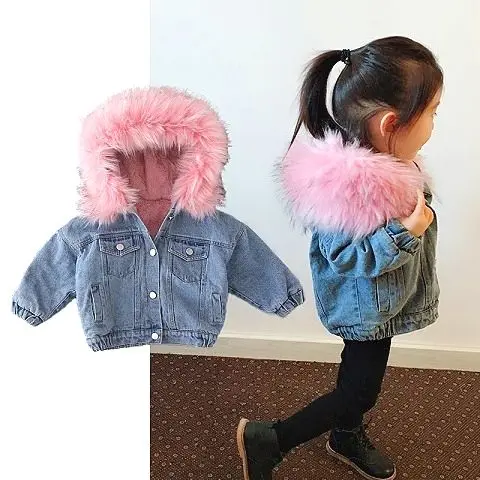 Detské oblečenie pre chlapcov a dievčatá jesenné a zimné bundy velvet zahusťovanie deti denim jacket veľké luxusné kožušiny golier