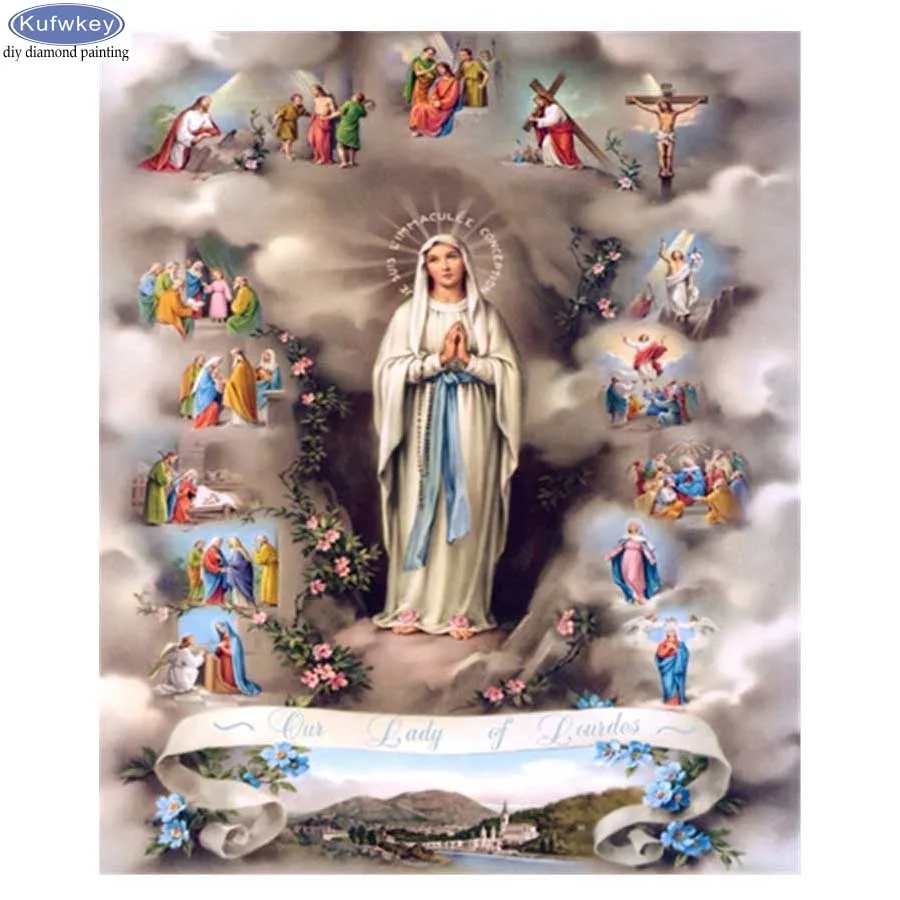 Diamond Maľba Panny Márie, Ježiša Krista Narodenia nástenné maľby DIY 3D Diamond Výšivky Náboženské obrázky Mozaiková výzdoba nálepky