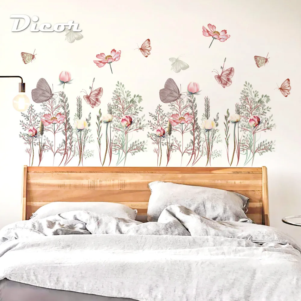 DICOR Krásne Motýle Samolepky na Stenu Kvety Kytice Pre obývaciu izbu Fotografie Pozadí Domova QT1088