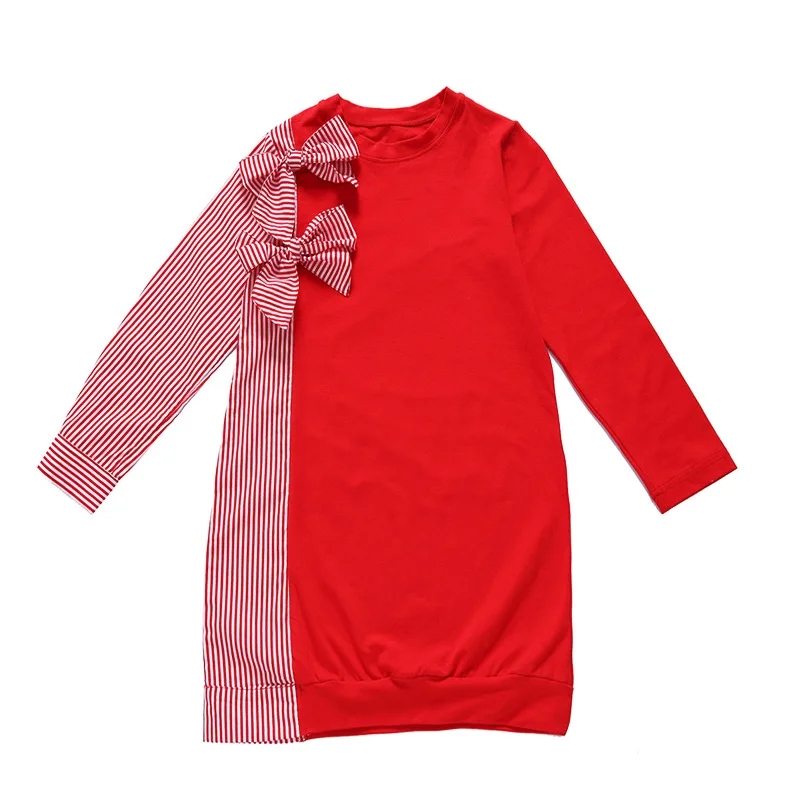 Dievčatá Šaty 2021 Jeseň Najnovšie Deti Oblečenie Motýlik Šitie Stripe Tričko Dlhý Rukáv Deti Šaty Pre Dievčatá 8 10 12 Rokov