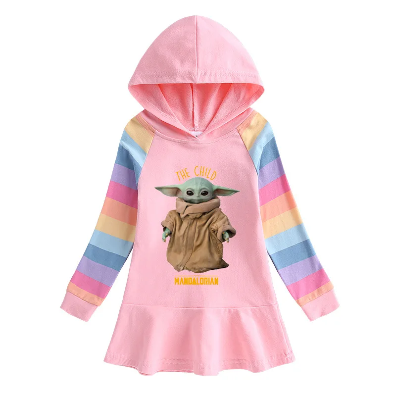 Dievčatá Šaty Zimné Jeseň Nové Dievča Šaty Star Wars Yoda Dieťa Dlhým rukávom Dieťa Rainbow, Šaty s Kapucňou Jeseň Detské Oblečenie