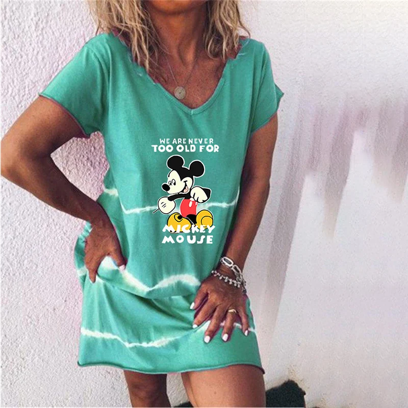 Disney karikatúry módne Voľné šaty pre ženy 2020 sexy gradient Mickey Mouse bežné tvaru s krátkym rukávom high-kvalitné šaty