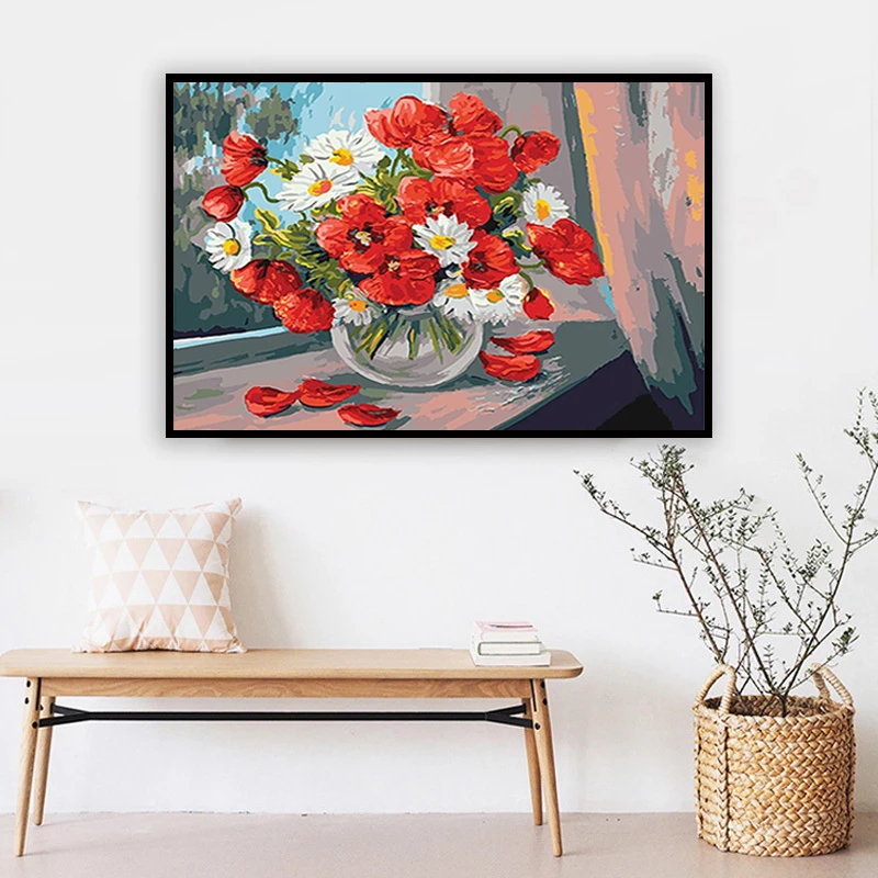 DIY Maľovanie Podľa Čísel Pre Dospelých Kvety Vo Váze Farebnosť Podľa Čísel Na Plátne Digitálna Maľba Domova 40*50 cm Frameless