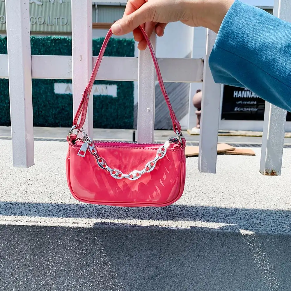 Dizajn Značky Patent Ružové Kožené Podpažné Vak Mini Ženy Kabelky Bageta Luxusné Retro Tašky Cez Rameno Reťazca Tote Messenger Taška