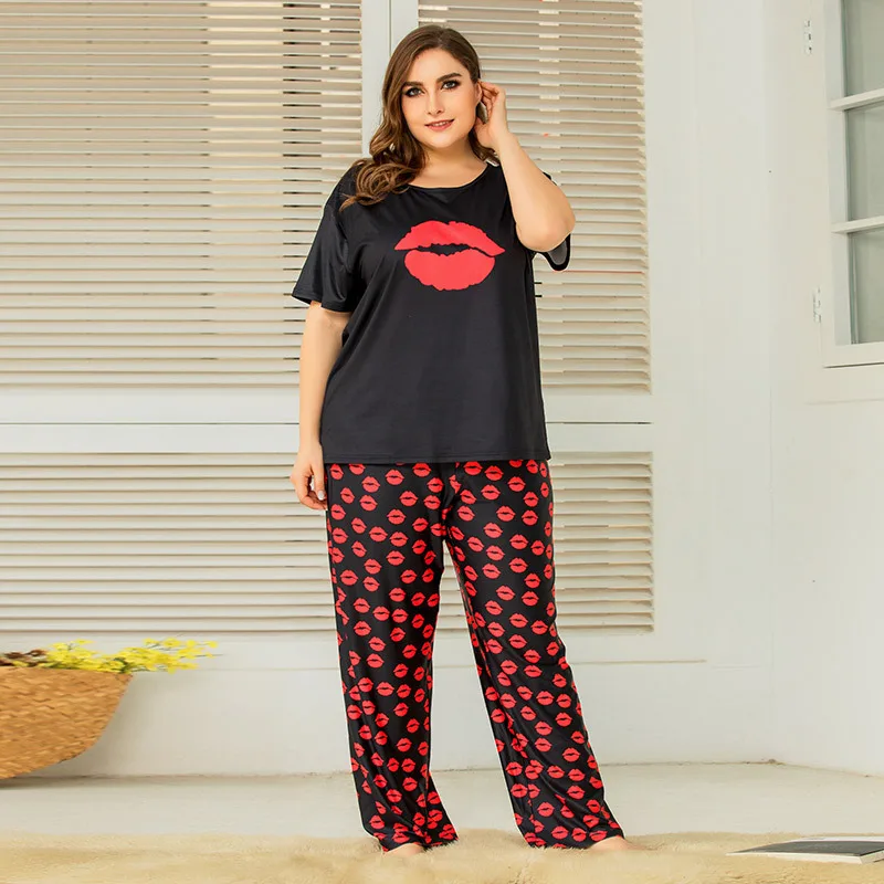 DOIB Plus Veľkosť Pyžamo Ženy Tlač Veľkých Veľkosť Odev Dva Kusy Nastaviť Domáce Nosenie Mäkké, Krátke Nohavice Žena Sleepwear