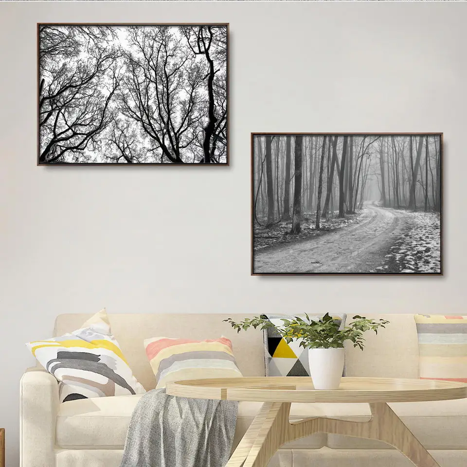 Domáce Dekorácie Tlač na Plátne Obraz Wall Art Obrazy Olej bez rámu Výkresy Čierny a biely les snehu scenérie