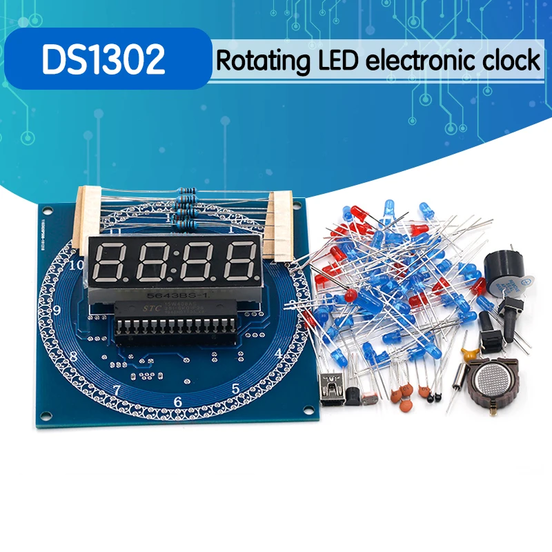 Doprava zadarmo DS1302 Rotujúce LED Displej Budenie Elektronické Hodiny Modul DIY KIT LED Zobrazenie Teploty pre arduino